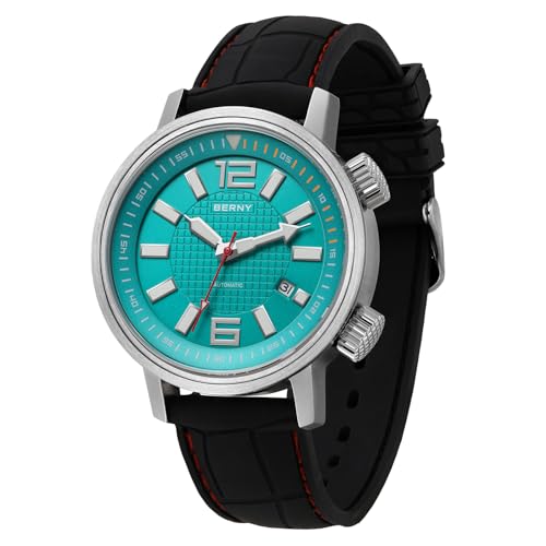 BERNY メンズ 腕時計メンズダイバーズウォッチ 自動巻き機械式腕時計 フッ素ゴムストラップ 20気圧防水 サファイア風防スーパールミナス